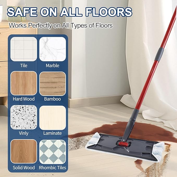 Mop Pads Replacements Compatible with H2prO Flat Mop System, Replace Mop Heads for Mop, Machine Washable Reusable Microfiber Pad Refills for Floor Cleaning (4 Pack)