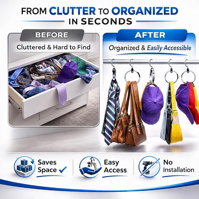Rolly Hanger® Closet Space Saver – Premium Rotating Aluminum Organizer for Belts, Ties, Hats & Handbags – Heavy Duty 360° Swivel – Declutter & Maximize Storage (2 Pack)