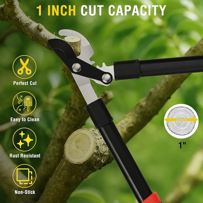 Yesker 19" Loppers Heavy Duty Branch Cutter Sharp Steel Blade Tree Trimmer up to 1" Diameter Cut Capacity Powerful Gear Action Lightweight Bypass Loppers Tools for Tree Trimming Garden Maintenance