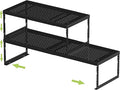Jojocross Adjustable Stackable Metal Storage Shelf Organizer - Expandable Wire Rack with Perforations for Kitchen, Pantry, Bathroom, Cabinet & Office-Compact, Durable & Sturdy (2PACKS/Large/Black)