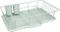 Sweet Home Collection 3 Piece Metal, Plasic Dish Drainer Rack Set with Drying Board and Utensil Holder, 12" x 19" x 5", Mint