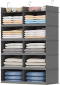 Lifewit Dual-Row Shelf Hanging Closet Organizer and Storage, Clothes Shelves with 3 Sturdy Hooks for Clothing Organization, Foldable Container Hold Up to 30 Sweaters, 5 Tier 10 Sections, Gray