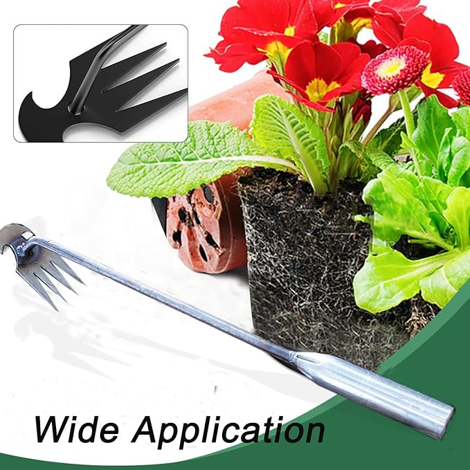 Weed Puller Tool Garden Uprooting Weeding Tool,2025 New Portable Garden Weeding Tool,15.7in Weeder Tool, 4 Teeth Weeding Artifact Uprooting Weeding Tool (Silver)