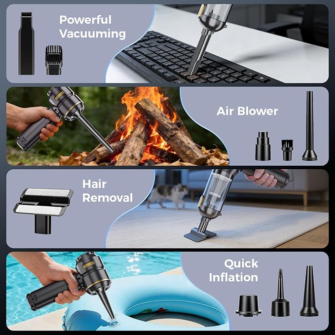 Portable Cordless Handheld Vacuum Cleaner for Car,Smart Display,Dual-Mode:Suction & Blowing,3-Stage Suction Power,One-Touch Dust Emptying,LED lighting,Mini Hand Vacuums for Car,Home,Office,Pet Hair