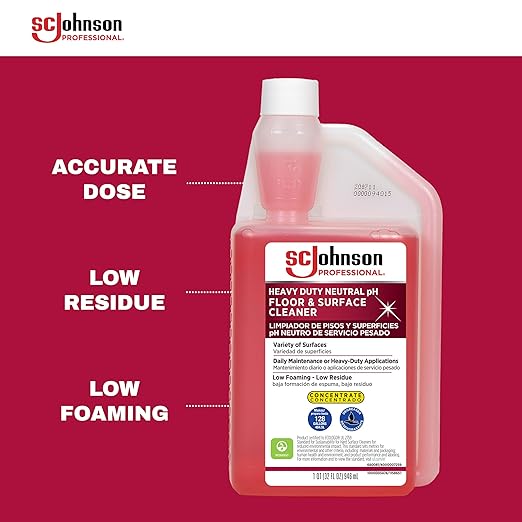SC Johnson Professional Heavy Duty Neutral pH Floor and Surface Cleaner, Floor Cleaner Concentrate, 32 fl. oz. Bottle, Case of 2, for Professional Use Only