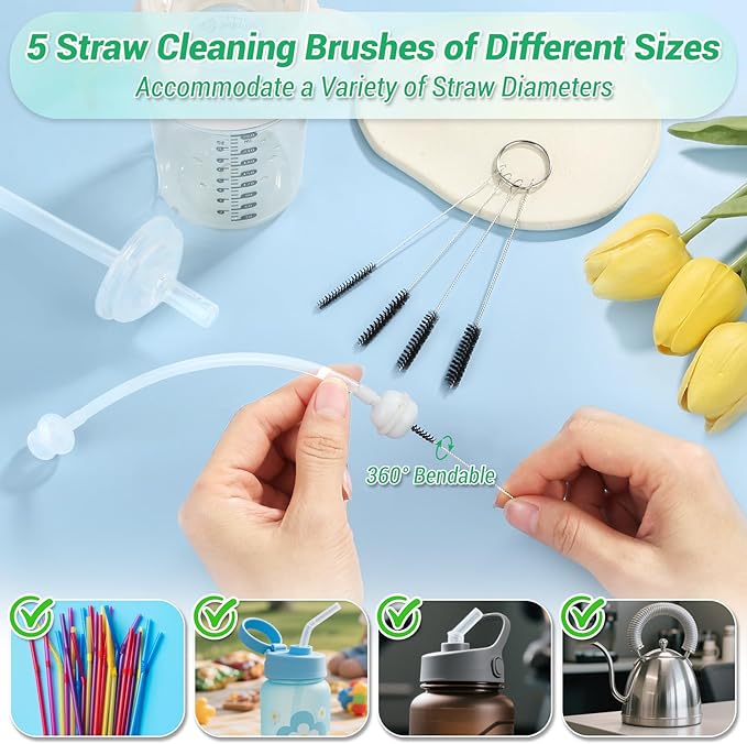 50-in-1 Shower Head & Straw Cleaning Kit - 35 Brushes, 10 Unclogging Needles, 5 Straw Brushes, Shower Head Cleaner Picks Deep Clean Stanley Cups (40/30/20oz), Water Bottles, Faucets, Printers, Green