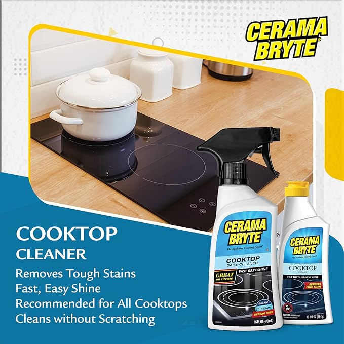 Cerama Bryte Heavy-Duty + Daily Spray Stove Top and Cooktop Cleaner Combo Kit for Glass and Ceramic Surfaces, 16 & 10 Ounces, 2 Pack