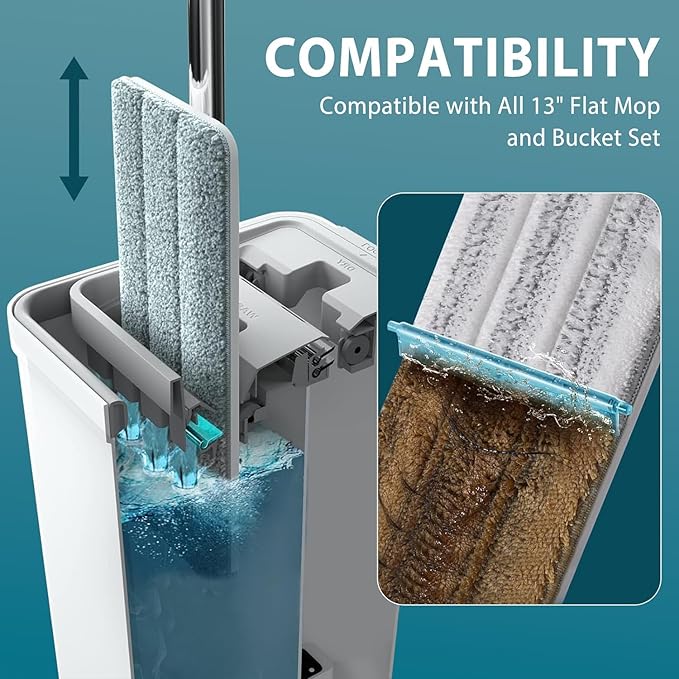 4+4 Pack Mop Replacement Pads Compatible with JOYMOOP Flat Mop or Mop Bucket Set - Microfiber Flat Mop Pads for All 13" X 4.9" Squeeze Flat Floor Mop - Washable Mop Head Replacement