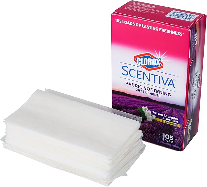 Clorox Scentiva Fabric Softening Dryer Sheets | Fabric Sheets in Tuscan Lavender & Jasmine Scent | Laundry Dryer Sheets for Fresh & Clean Clothes| 105 Count (Pack of 2)