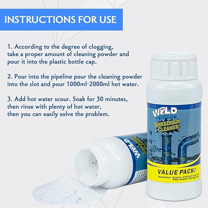 Sink and Drain Cleaner, Wild Tornado Pipe Dredge, Drain Cleaner for Toilet Kitchen, Pipes Cleaning Tool (2)