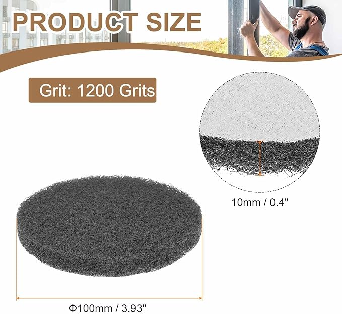 HARFINGTON 16pcs Scrubber Scouring Pads 1200 Grits 4 Inch Drill Power Brush Hoop and Loop Surface Conditioning Disc Drill Scuffing Disc Scrub Pads for Home Kitchen Cleaning, Light Gray