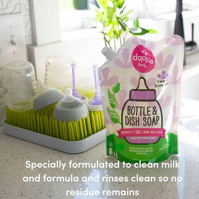 Dapple Baby Bottle Soap, Hypoallergenic Dish Soap for Baby Bottles, Powered by Plants, Lavender, 34 Fl Oz Refill (Pack of 2)