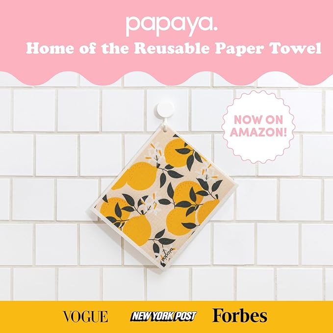 Papaya Reusable Paper Towels, Premium Swedish Dishcloths with Hook, Non-Scratch Reusable Paper Towel, 1 Sheet Replaces 17 Rolls - 2 Sheets, 1 Hook