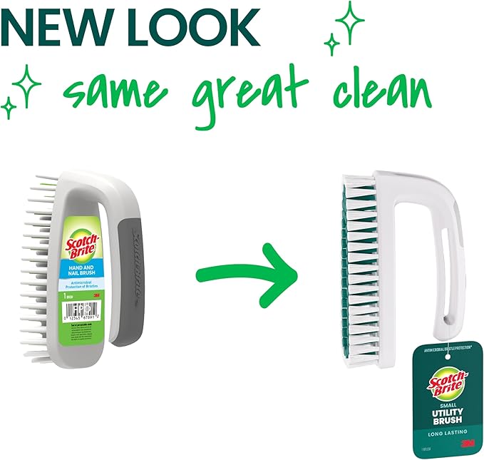 Scotch-Brite Small Utility Brush, Long Lasting Dish Brush with Handle for Scrubbing Cookware, Hands, Tile, Grout, Cutting Boards, and Utensils without Scratching, Antimicrobial, and Rinses Clean