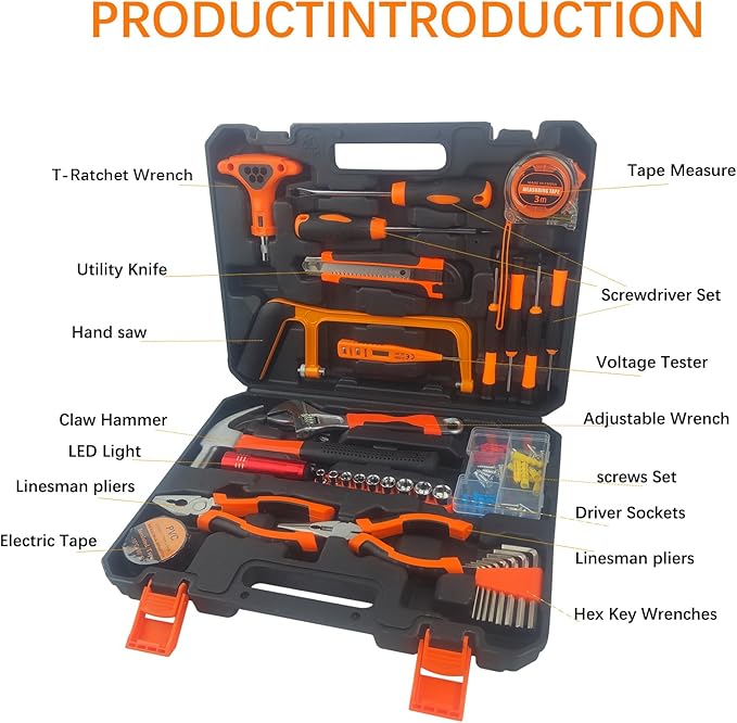 45 Piece Tool Kit Basic Home Repair Tool Set,General Beginners Tool Set with Plastic Tool box,Perfect for Outdoor working,Office & College Dorm