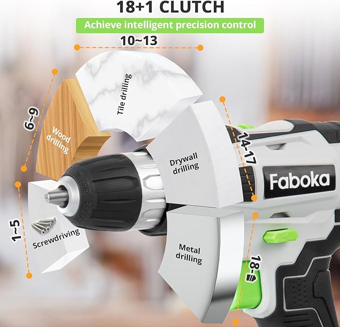 21V Cordless Drill Set, Power Drills Kit with 2.0Ah Battery and Charger, Electric Driver/Drill Bits, Max Torque 40Nm, 3/8-Inch Keyless Chuck, Variable Speed, LED Light, for DIY Home Repair