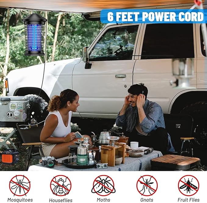 Bug Zapper Outdoor Electric, 5.8Ft Portable Mosquito Zapper Fly Zapper Indoor, 4000V High Powered Mosquito Killer Lamp, Hanging Waterproof Bug Light Zapper for Patio Backyard Home Garage Camping-Black