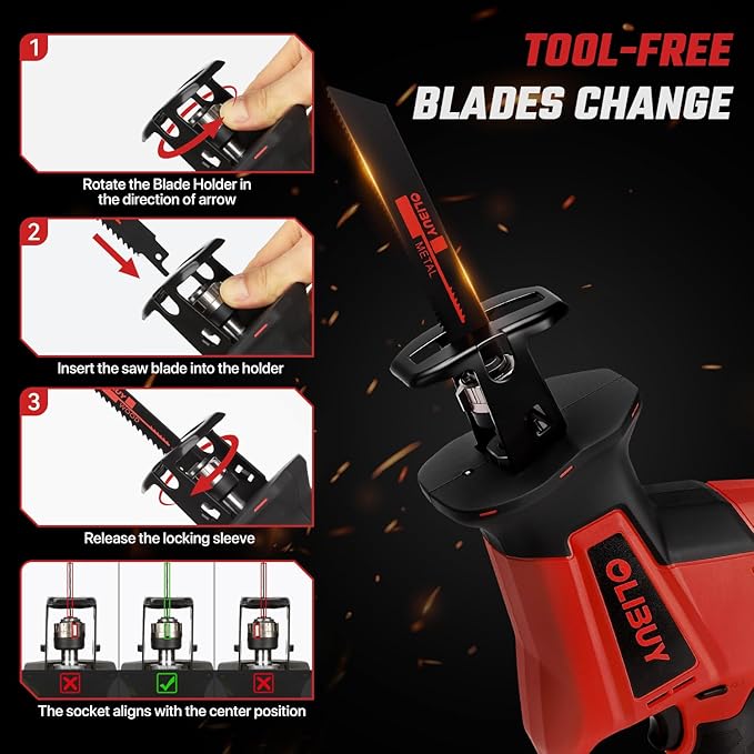 Reciprocating Saw for Milwaukee M18 Battery,【Battery Not Included】,Cordless Sawzall with 8 Blades,0-3000SPM Variable Speed, Cordless Reciprocating Saws for Wood/Metal/PVC Cutting