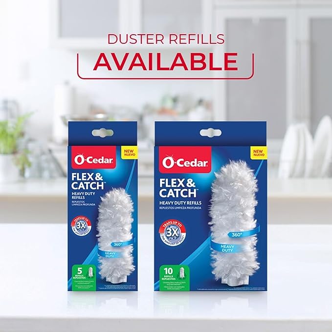 O-Cedar Flex & Catch Heavy Duty Dusting Kit with 3 Disposable Duster Refills | New & Improved Model | Extendable 3 Ft Handle with Stay-On Duster Hook | Traps 3X More Dust Than Feather Dusters