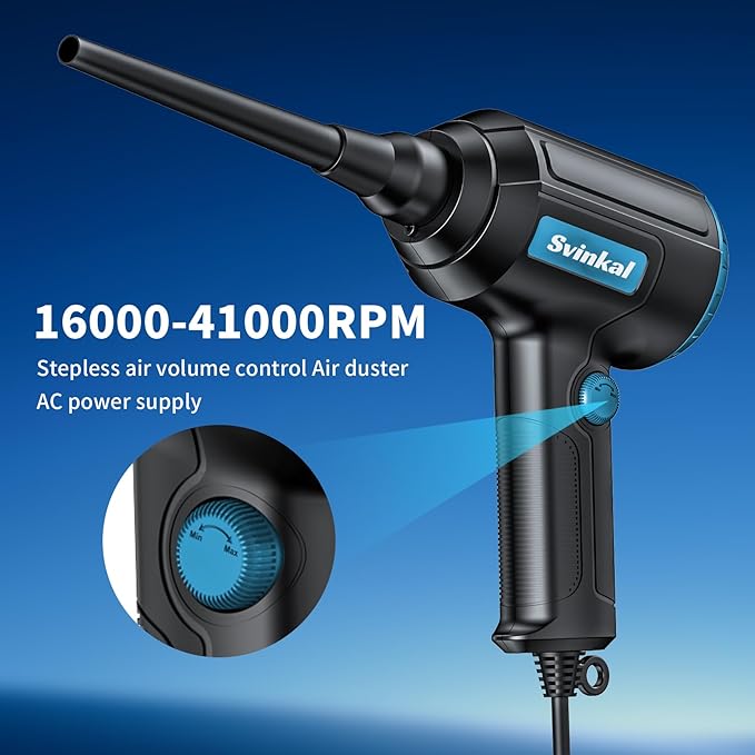 Svinkal Compressed air Duster Electric 500W, Canned air Replacement, 40000RPM Air Blower, Stepless Speed, an AC dust Blower with 6ounces of Blowing Power for Computer Keyboards etc Electronic Duster