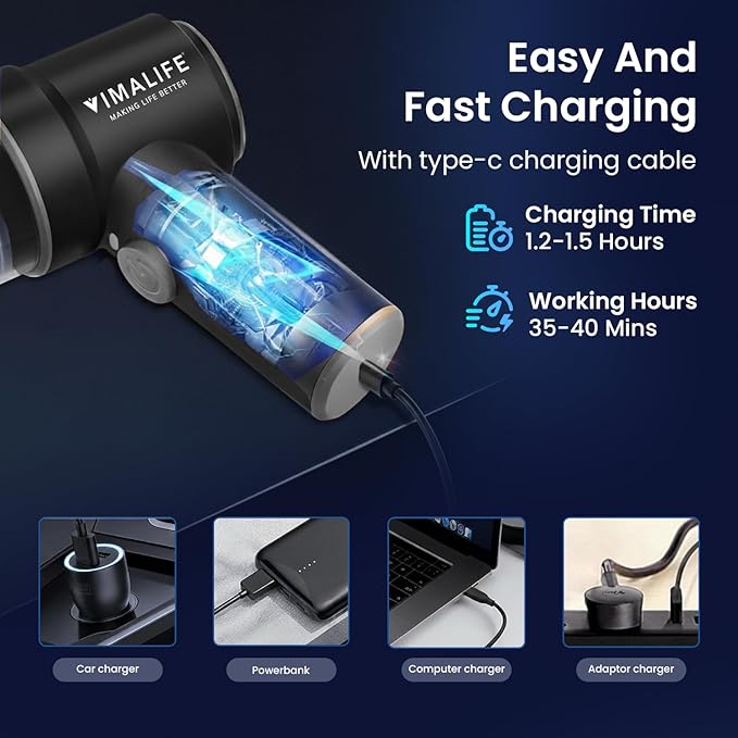 VIMALIFE 10000Pa Cordless Car Vacuum Cleaner & Air Duster, Powerful Handheld Auto Vacuum, 42000RPM Motor, LED Light, Type-C Fast Charge, Washable Filter, 5 Multi-Nozzles for Home, Car, Pet Hair, Black