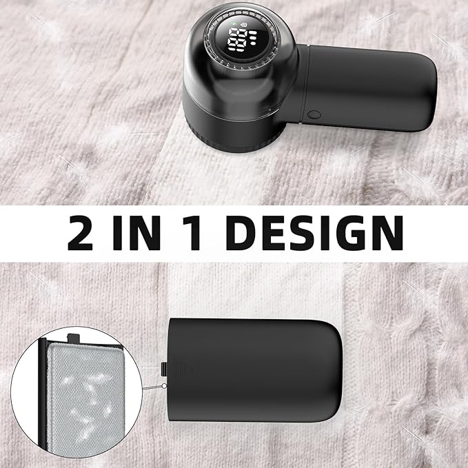 Fabric Shaver Electric Lint Remover Rechargeable Sweater Shaver Dual Protection Removable Bin Easy Remove Fuzz Lint Pills Bobbles (Black)