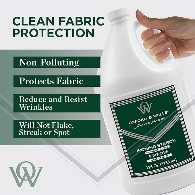 Oxford & Wells Premium Wrinkle Releaser Spray Starch - Ironing Spray, Fragrance-Free, Non-Aerosol Fabric Care - Non-Flaking, Non-Streaking, Gentle on Fabrics - Wrinkle Spray for Clothes - 128 Ounce