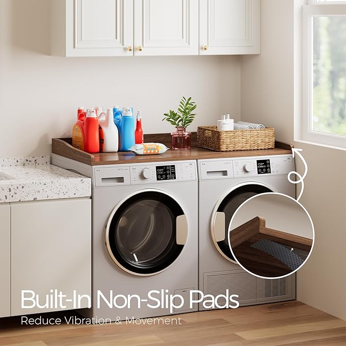 OAKHAM HOME Washer Dryer Countertop 54" W x 27.5"D Washer Dryer Topper with Non-Slip Pads Laundry Countertop for Laundry Room Organization and Storage, Walnut