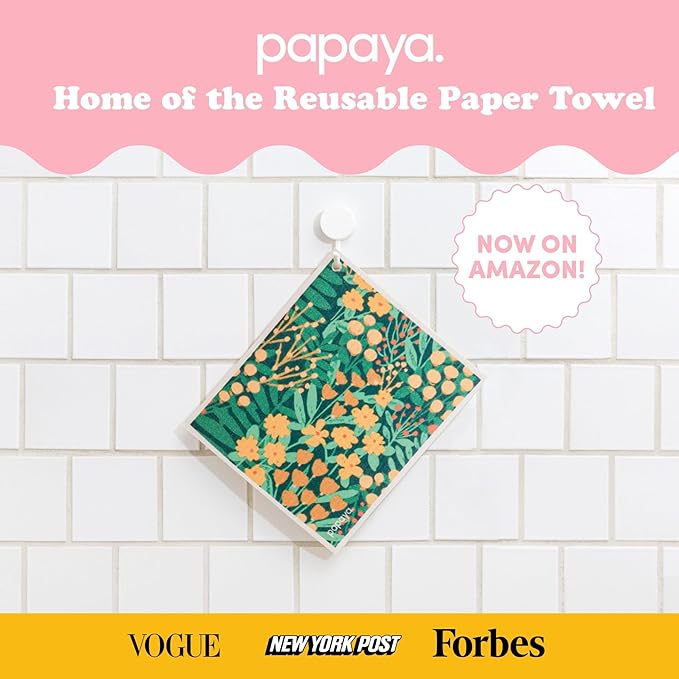Papaya Reusable Paper Towels, Premium Swedish Dishcloths with Hook, Non-Scratch Reusable Paper Towel, 1 Sheet Replaces 17 Rolls - 2 Sheets, 1 Hook