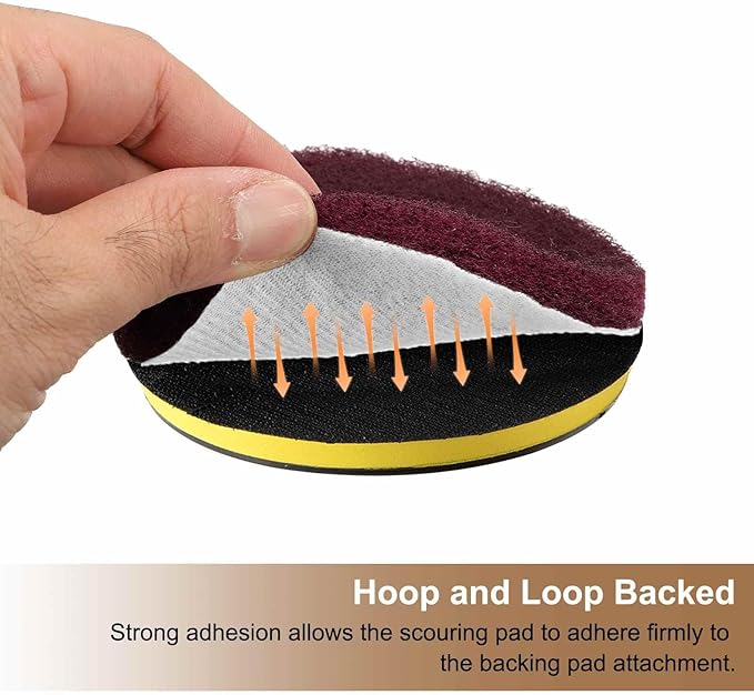 HARFINGTON 24pcs Scrubber Scouring Pads 450 Grits 5 Inch Drill Power Brush Hoop and Loop Surface Conditioning Disc Drill Scuffing Disc Scrub Pads for Home Kitchen Cleaning, White