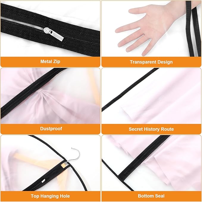 12 Pack Garment Bags 60 * 100cm, 40in PEVA Translucent Garment Covers, Suit Storage Bags, Dress Organizer Bags Used To Protect Shirts, Winter Coats, Jackets