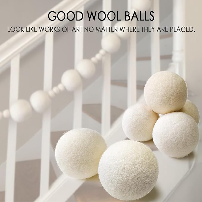 6 Pack XL Wool Dryer Balls - 100% New Zealand Premium Wool, Reusable Natural Fabric Softener for Large Loads, Anti-Static, Lint-Free, Essential Oil Compatible, Laundry Room Essentials