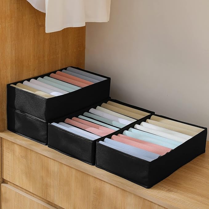 Qozary 4 Pack Drawer Organizers for Clothing, 10 Grids Foldable Dresser Drawer Organizers, Clothes Organizer for Folded Clothes, T-shirt, Tank Tops, Camisoles, Underwear, Leggings, Baby Clothes