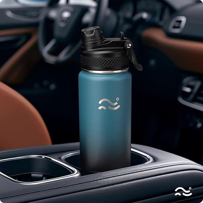 Swigina Insulated Water Bottle with Silicone Boot (36hrs Cold/18hrs Hot) - DIY Stickers, [2-in-1 Lid], BPA Free, 24 oz