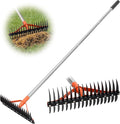 Thatch Rake for Lawns 18 Sharp Tempered Spring Steel Tines Dethatcher Rake Heavy Duty Dethatching Rakes with 62.5" Adjustable Stainless Steel Handle for Lawn Care，Dead Grass, Garden, Yard