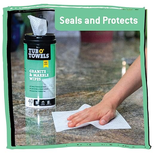Tub O' Towels Granite & Marble Cleaning Wipes, 7" X 8", 40-Count Wipes, 4-Pack