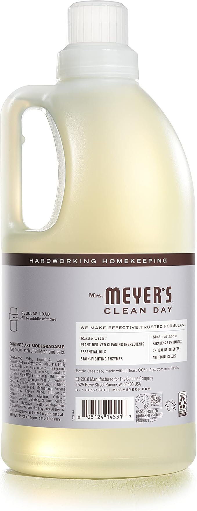 MRS. MEYER'S CLEAN DAY Liquid Laundry Detergent, Infused with Essential Oils, Lavender, 64 oz (64 Loads)