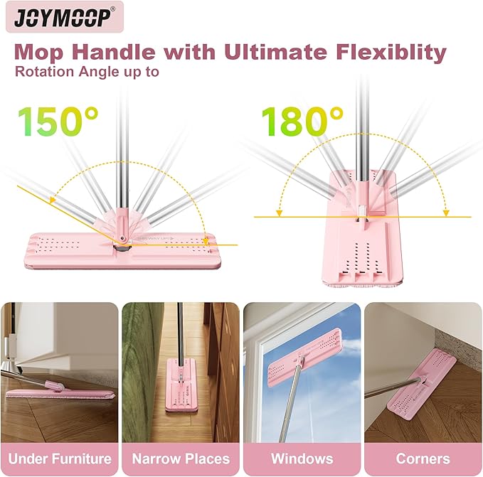 JOYMOOP Flat Mop Head, with 13-inch Microfiber Mop Pad Replacement - Pink, 1 Pack