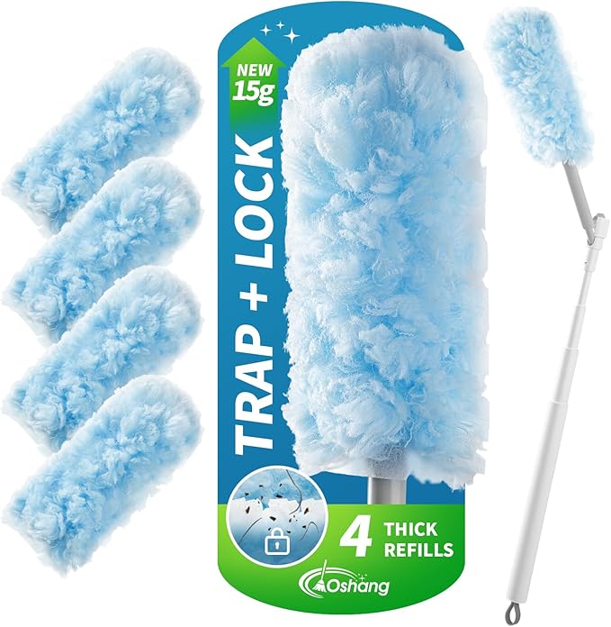 Oshang 4 Pack Disposable Heavy Duty Duster Refills - 43" Extendable Handle, Compatible with Swiffer - Dusters for Cleaning Ceiling Fans, Blinds, Furniture & High Corners