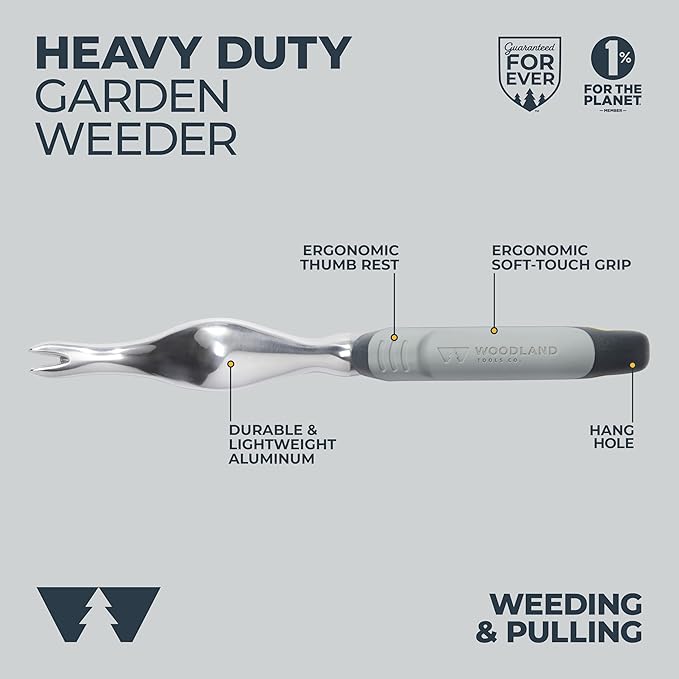 Woodland Tools Heavy Duty Garden Weeder – Manual Weed Puller Tool with Anodized Aluminum Blade & Ergonomic Grip – Root Remover for Dandelions, Thistles, & Taproots – Lawn & Flower Bed Weeding Tool