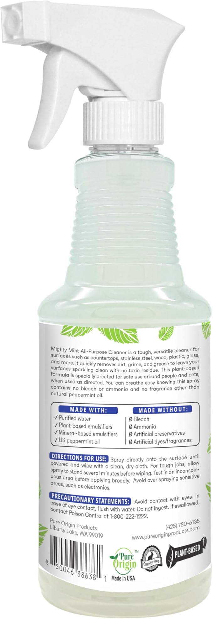 Mighty Mint All-Purpose Cleaner Spray – Plant-Based, Multi-Surface Cleaning for Kitchen, Bathroom & Home – Cuts Grease, Dirt & Grime - Peppermint Scent, 16 oz