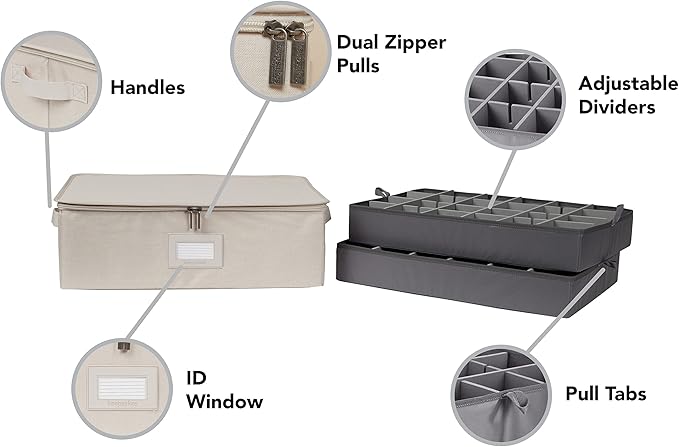 Covermates Keepsakes - Adjustable Zip-Top Storage Box - Configurable FlexGrid Compartments - Heavy Duty Polyester- Reinforced Handles - Stackable Design - Indoor Storage, Beige Heather