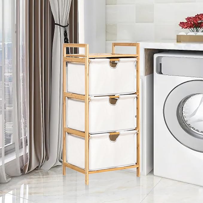 Yosoo 3 Tier Laundry Hamper Organizer with Towel Cabinet Handles, Large Capacity Box Shelf, Compact Design for Bathroom Bedroom Living Room, Ideal Storage Organizer (White)