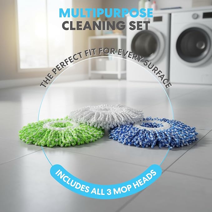 Simpli-Magic 79349 Spin Mop Cleaning System with 3 Microfiber Mop Heads, Red/GRAY,Red/Black