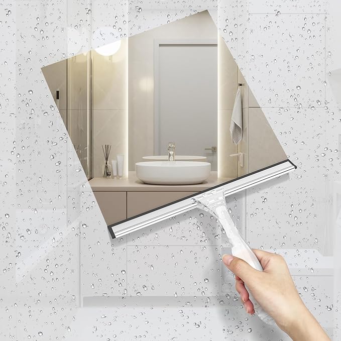 AmazerBath Squeegee for Shower Glass Door, Shower Squeegee for Glass Doors - Acrylic Handle All-Purpose Squeegee for Shower Doors, Windows, Mirrors, Tiles and Car Glass, 10 Inches - Clear