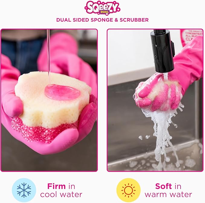 Stardrops – The Pink Stuff – SQeeZY Miracle Dual Sided Scrubber Sponge, Scratch Free Solution for Ultimate Home Cleaning - Perfect for Kitchens, Bathrooms, and Outdoor Use, 3-Pack