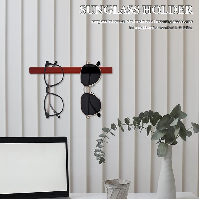 FUOYLOO Eyeglass Display Wall Mount, Wall Sunglasses Holder Organizer for Multiple Glasses, Eyewear Glasses Rack Stand Shelf, Space Saving, Coffee