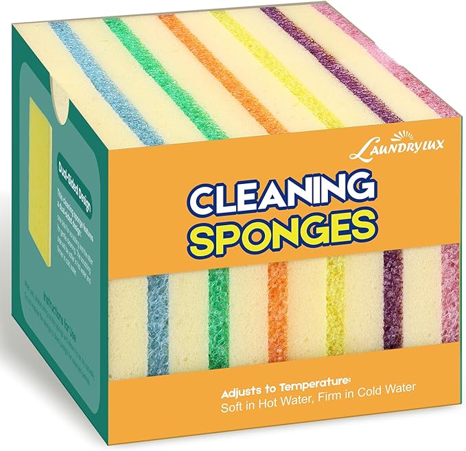 Scrub Sponge, Dual-Sided Temperature-Responsive Scrubber - Non-Scratch - Multipurpose Dish Sponges for Kitchens, Bathrooms, and Outdoor Use - 12 Pack