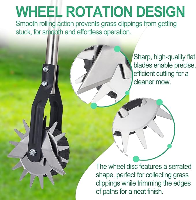 Wheel Rotary Edger, Adjustable 63” Manual Lawn Edger Tool with Gloves, Stainless Steel Trimmer for Sidewalk, Grass and Weed Edging, Ideal for Garden Landscaping and Yard Maintenance