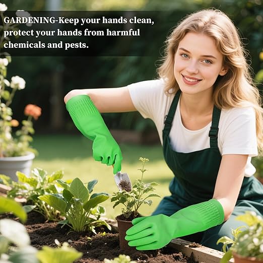 Rubber Gloves for Cleaning – 3 Pairs Reusable Gloves for Dishwashing, Kitchen and Household Tasks, 15-Inch Long, Non-Slip and Waterproof (Medium)